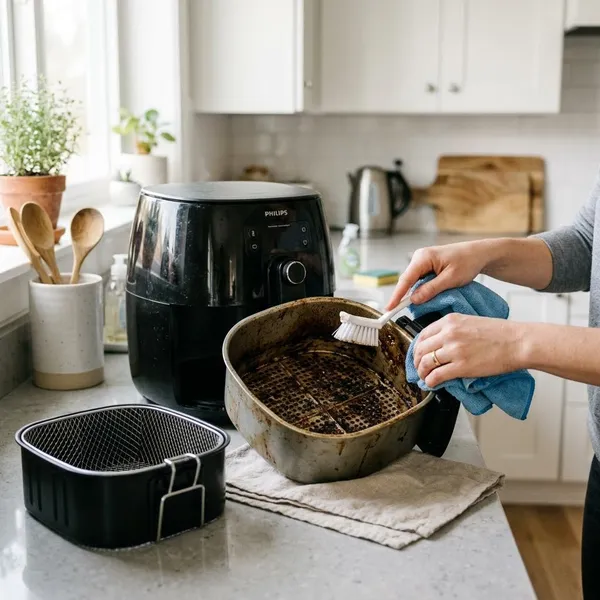 aangekoekte airfryer schoonmaken